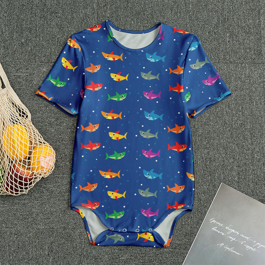 Colorful Baby Sharks Pattern Print Men's Bodysuit