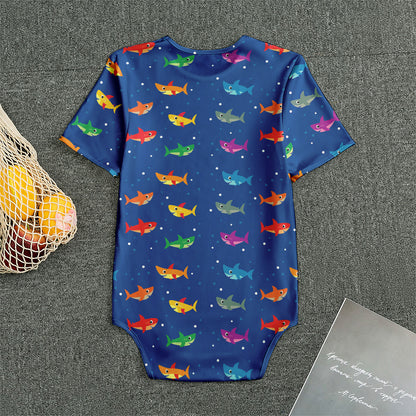 Colorful Baby Sharks Pattern Print Men's Bodysuit