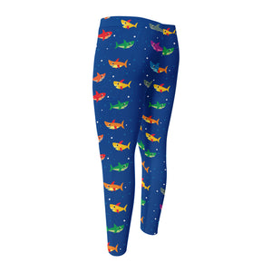 Colorful Baby Sharks Pattern Print Men's Compression Pants