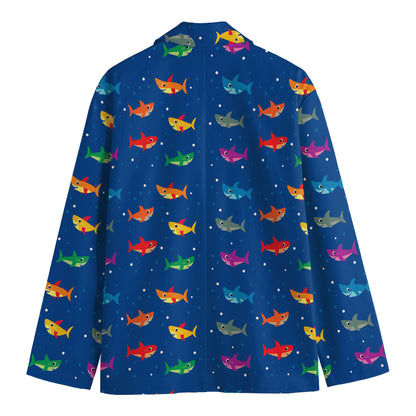 Colorful Baby Sharks Pattern Print Men's Cotton Blazer