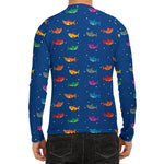 Colorful Baby Sharks Pattern Print Men's Long Sleeve Rash Guard