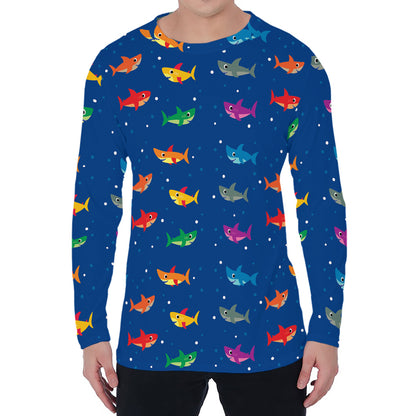 Colorful Baby Sharks Pattern Print Men's Long Sleeve T-Shirt