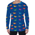 Colorful Baby Sharks Pattern Print Men's Long Sleeve T-Shirt