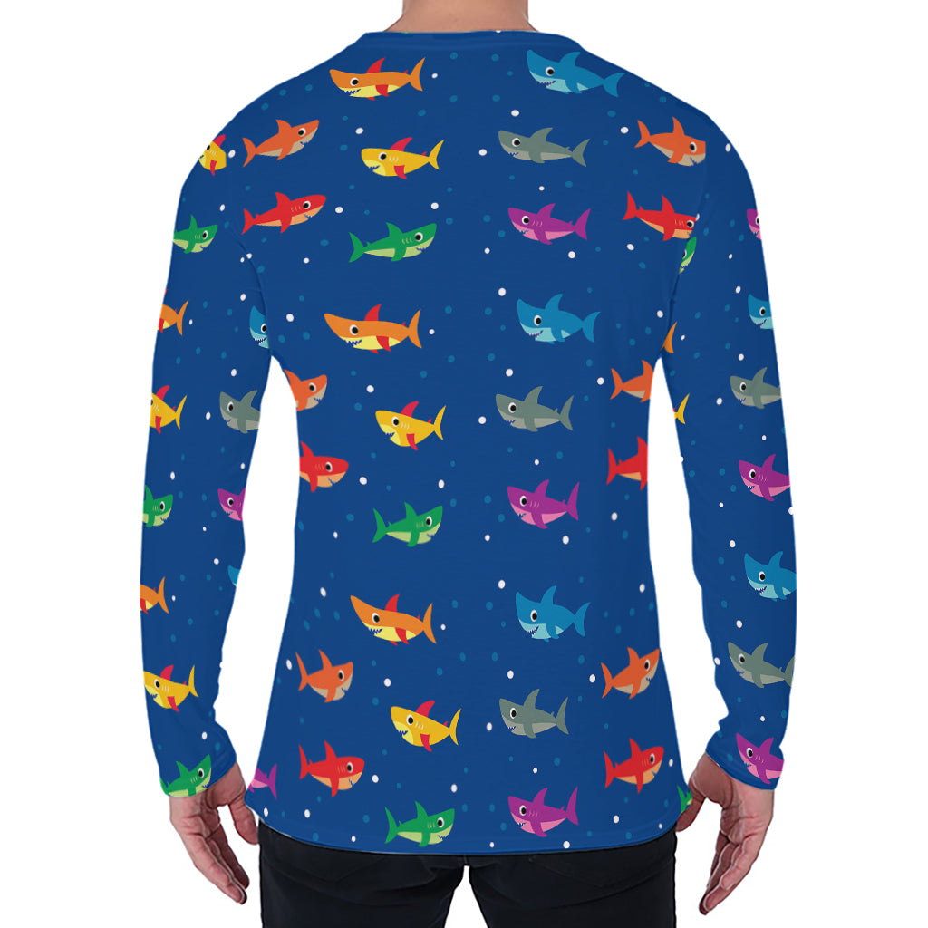 Colorful Baby Sharks Pattern Print Men's Long Sleeve T-Shirt