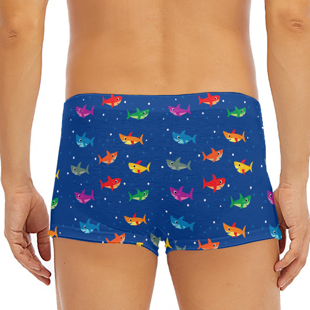 Colorful Baby Sharks Pattern Print Men's Short Boxer Briefs