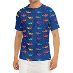 Colorful Baby Sharks Pattern Print Men's Short Sleeve Rash Guard