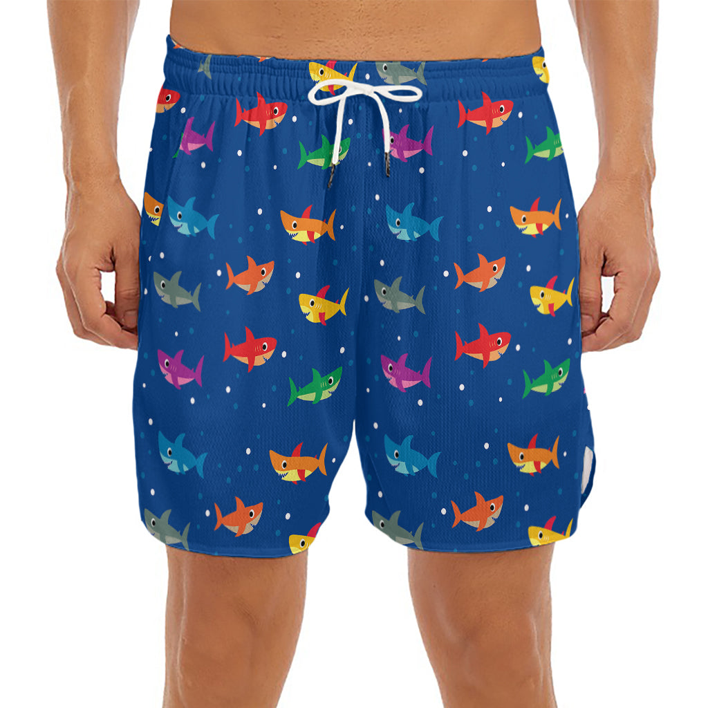 Colorful Baby Sharks Pattern Print Men's Split Running Shorts