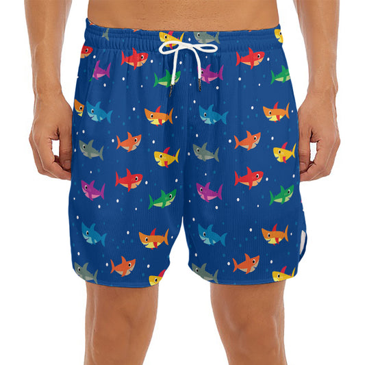Colorful Baby Sharks Pattern Print Men's Split Running Shorts