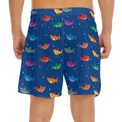 Colorful Baby Sharks Pattern Print Men's Split Running Shorts