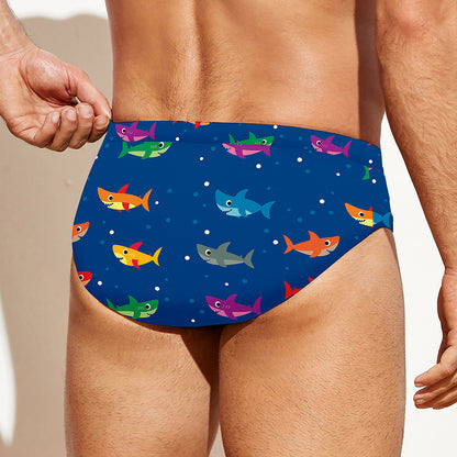 Colorful Baby Sharks Pattern Print Men's Swim Briefs