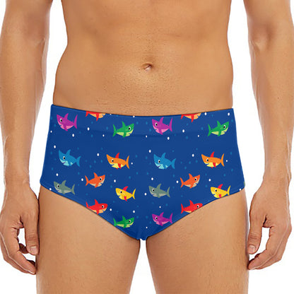 Colorful Baby Sharks Pattern Print Men's Triangle Swim Briefs