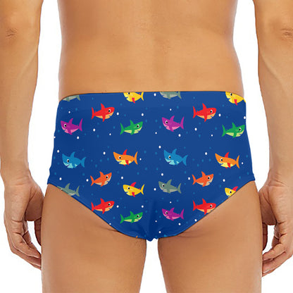 Colorful Baby Sharks Pattern Print Men's Triangle Swim Briefs