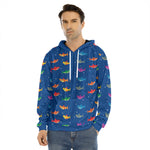 Colorful Baby Sharks Pattern Print Men's Velvet Pullover Hoodie