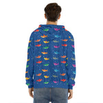 Colorful Baby Sharks Pattern Print Men's Velvet Pullover Hoodie