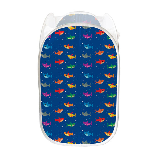 Colorful Baby Sharks Pattern Print Mesh Laundry Hamper