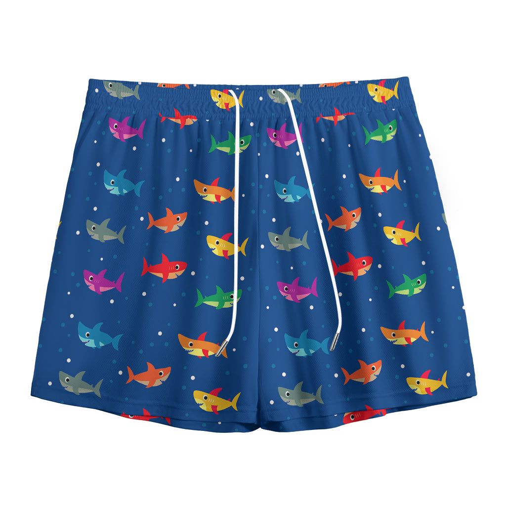 Colorful Baby Sharks Pattern Print Mesh Shorts