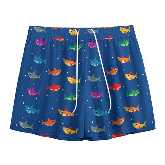 Colorful Baby Sharks Pattern Print Mesh Shorts