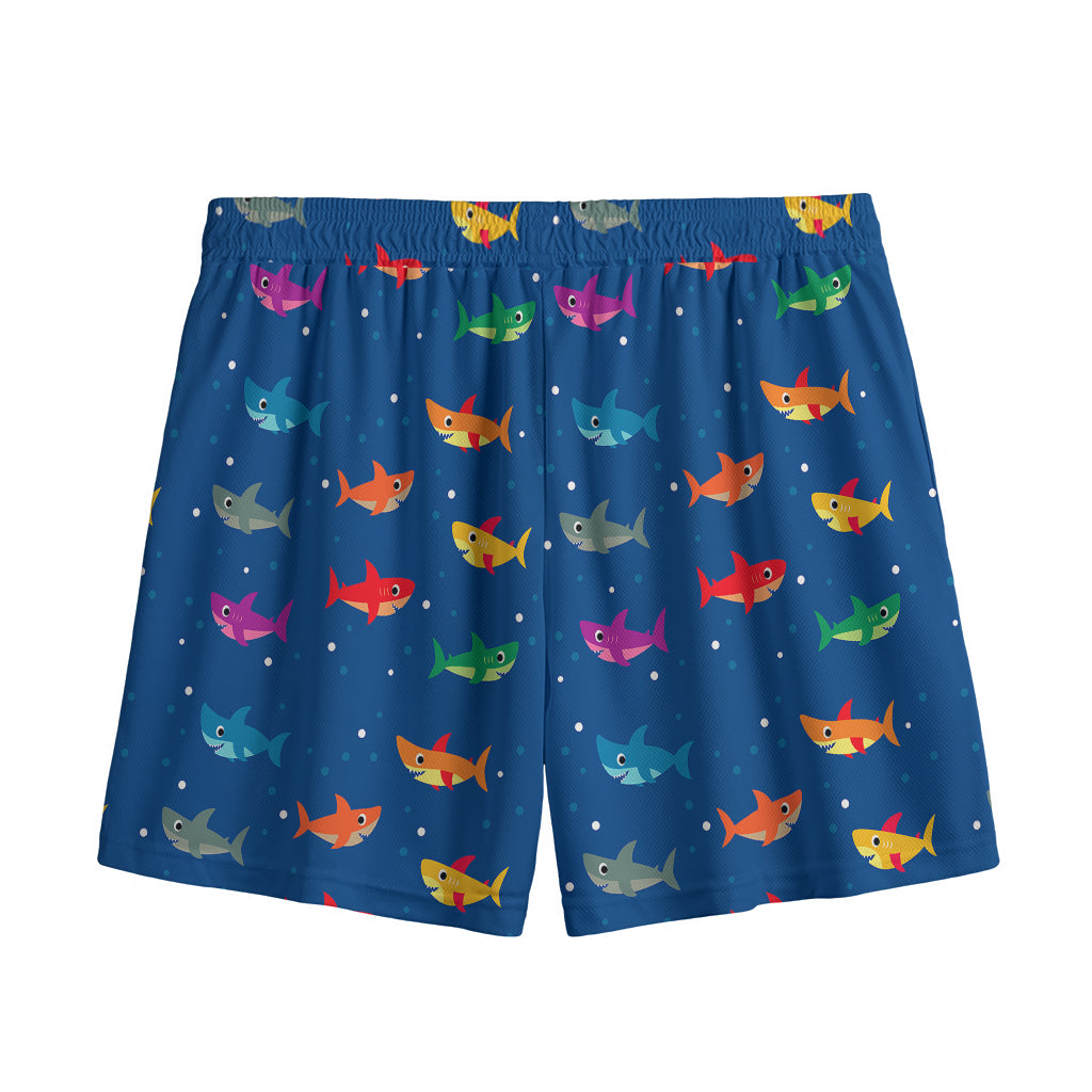 Colorful Baby Sharks Pattern Print Mesh Shorts