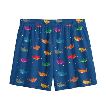 Colorful Baby Sharks Pattern Print Mesh Shorts