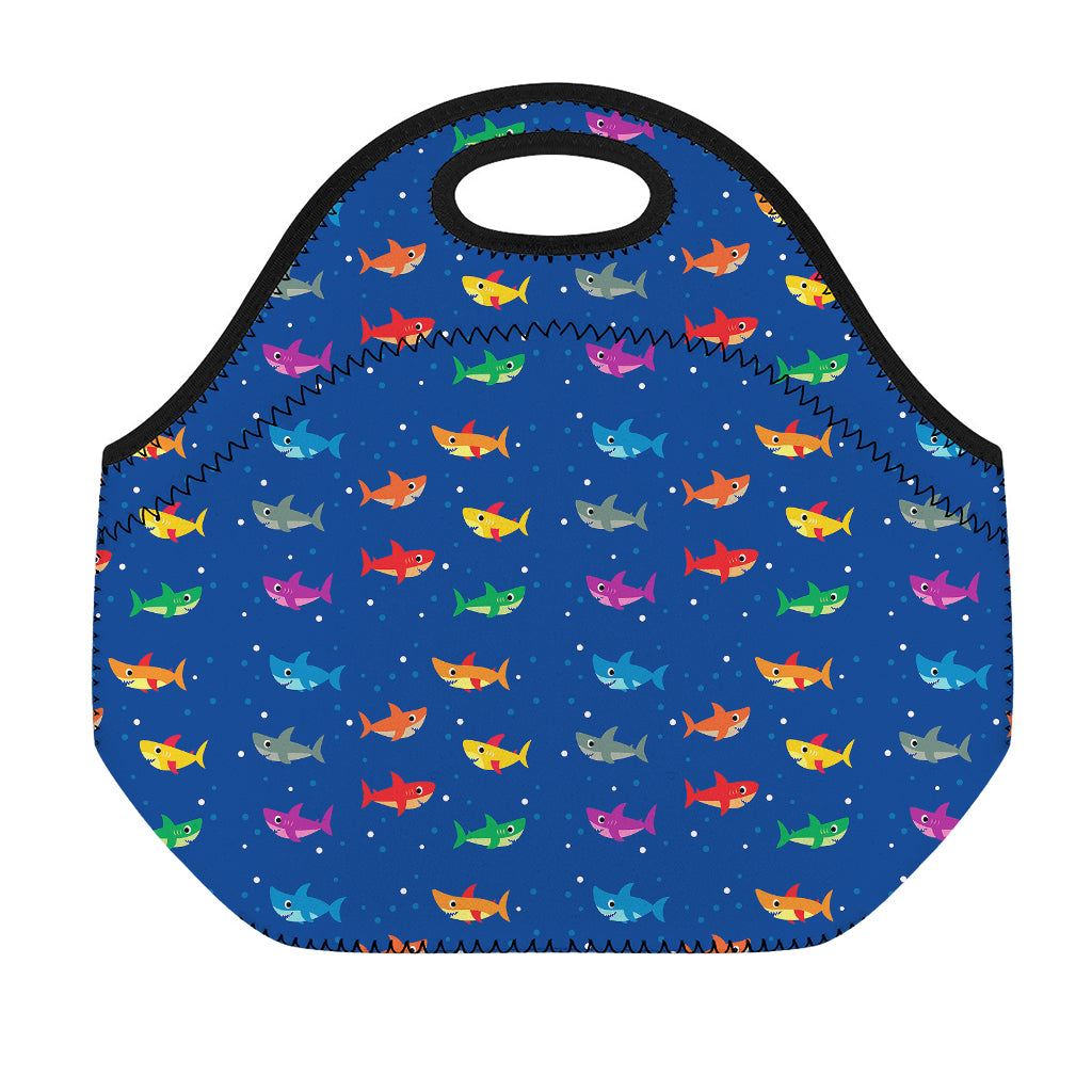 Colorful Baby Sharks Pattern Print Neoprene Lunch Bag