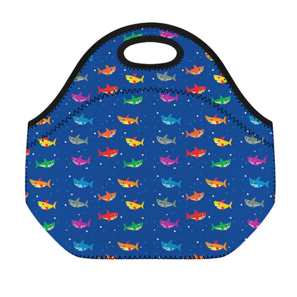 Colorful Baby Sharks Pattern Print Neoprene Lunch Bag