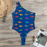 Colorful Baby Sharks Pattern Print One Shoulder Bodysuit
