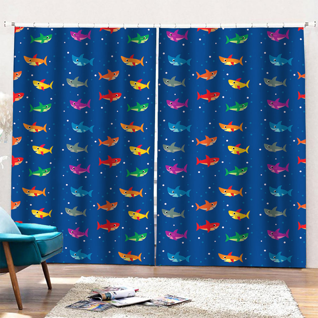 Colorful Baby Sharks Pattern Print Pencil Pleat Curtains