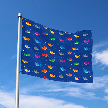 Colorful Baby Sharks Pattern Print Polyester Flag