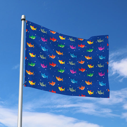 Colorful Baby Sharks Pattern Print Polyester Flag