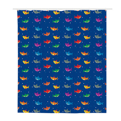 Colorful Baby Sharks Pattern Print Polyester Shower Curtain