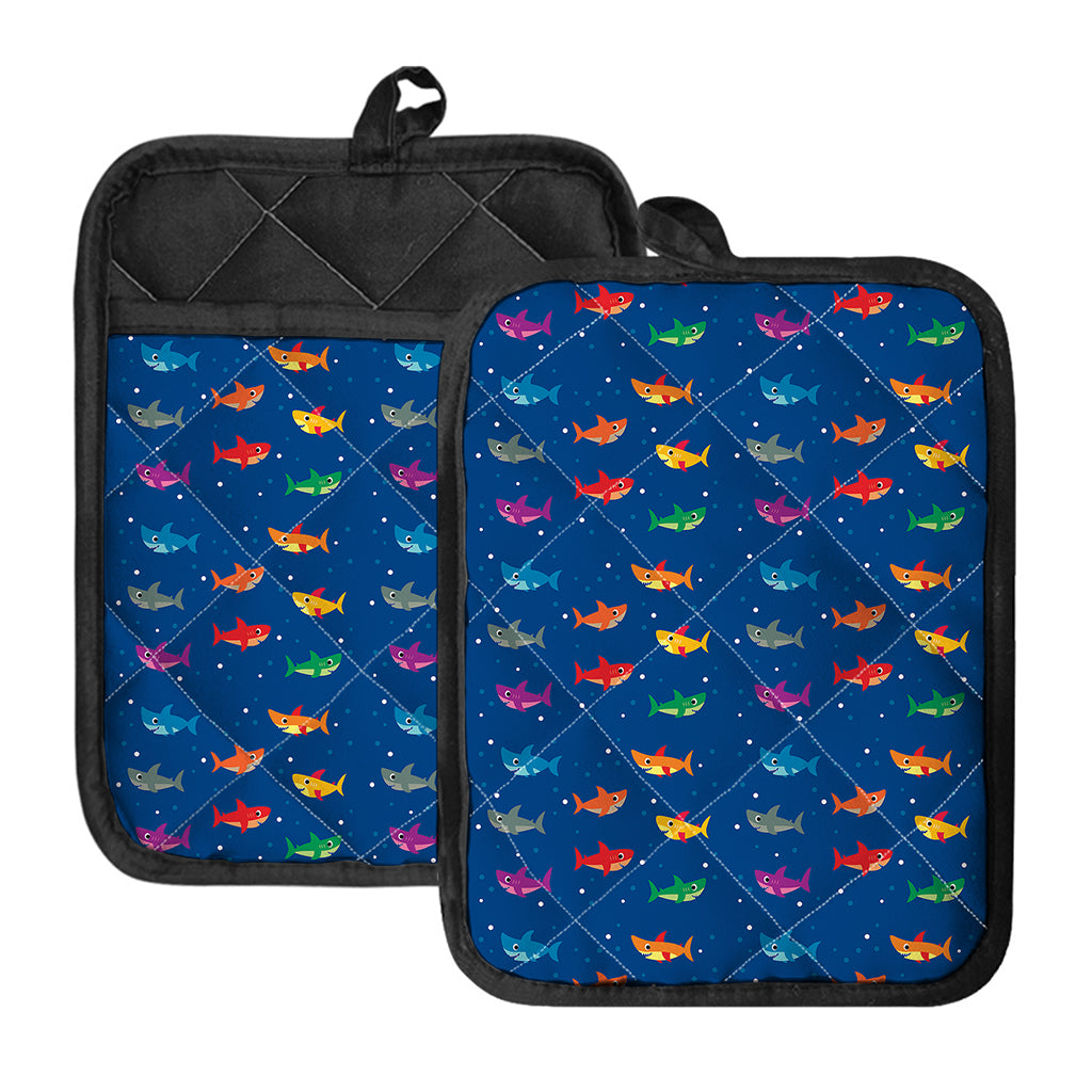 Colorful Baby Sharks Pattern Print Pot Holders With Pocket