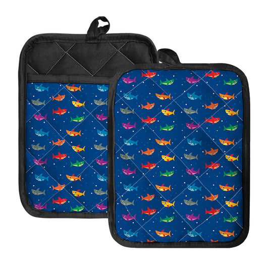 Colorful Baby Sharks Pattern Print Pot Holders With Pocket