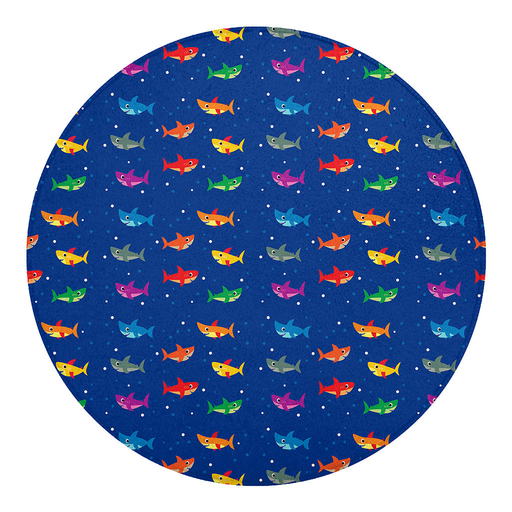 Colorful Baby Sharks Pattern Print Round Blanket