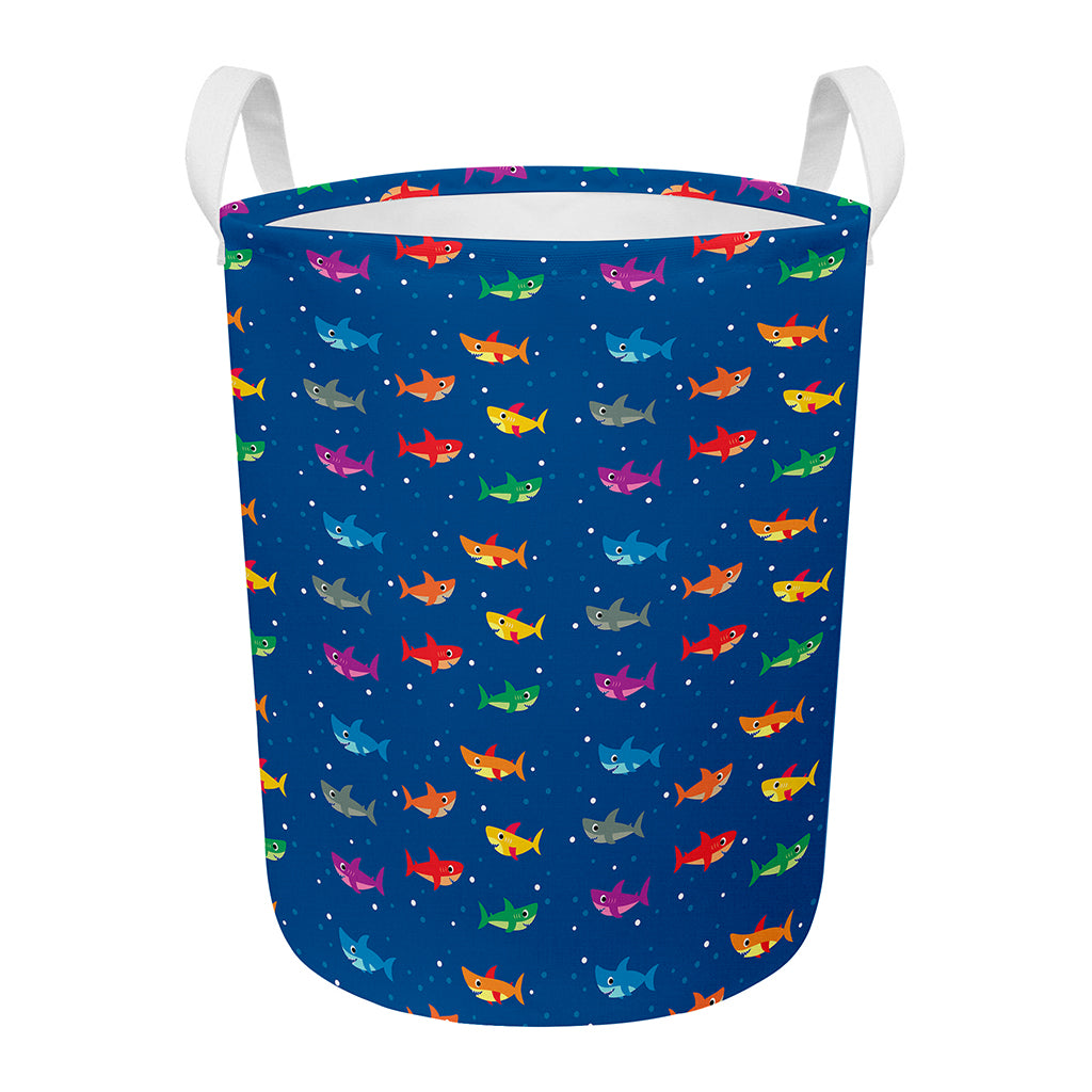 Colorful Baby Sharks Pattern Print Round Laundry Basket