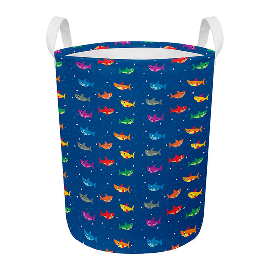 Colorful Baby Sharks Pattern Print Round Laundry Basket