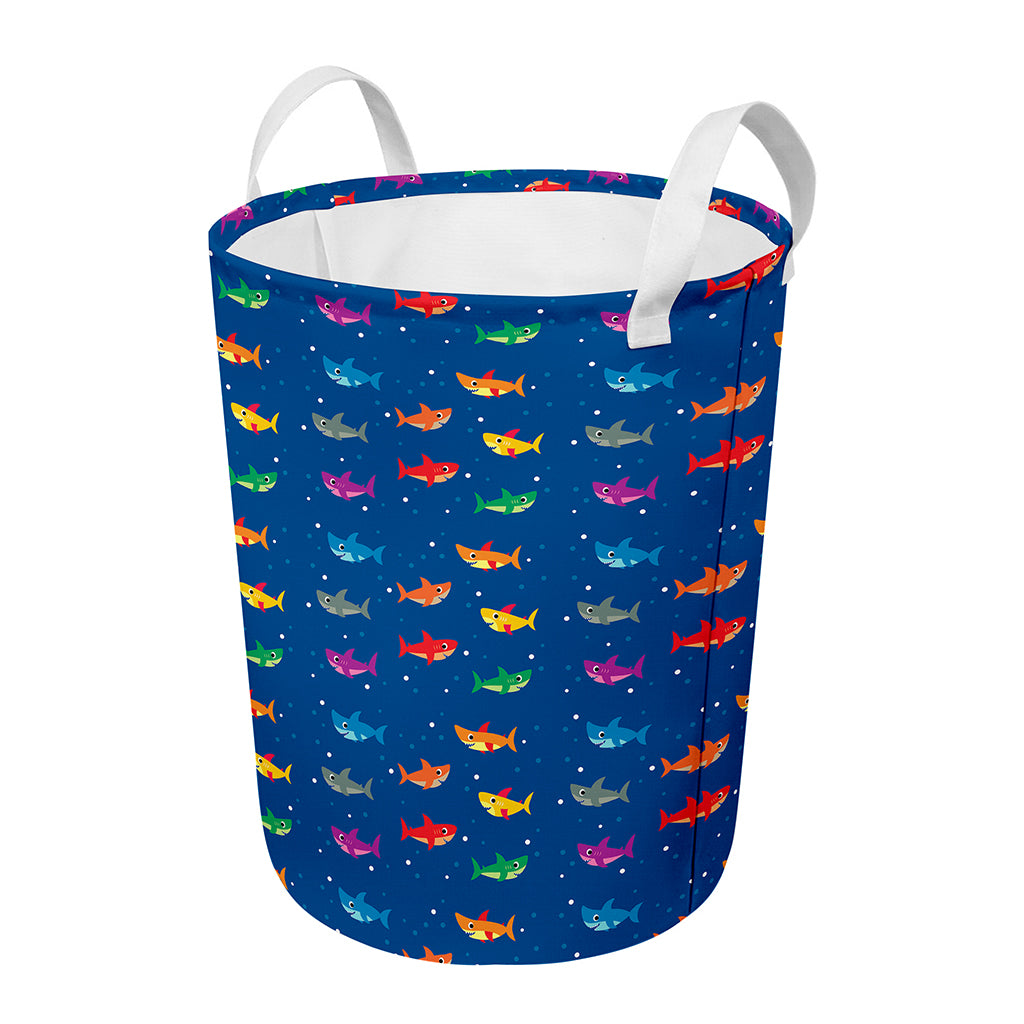 Colorful Baby Sharks Pattern Print Round Laundry Basket
