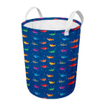 Colorful Baby Sharks Pattern Print Round Laundry Basket
