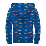 Colorful Baby Sharks Pattern Print Sherpa Lined Zip Up Hoodie
