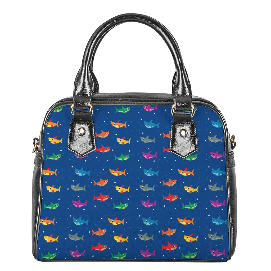 Colorful Baby Sharks Pattern Print Shoulder Handbag