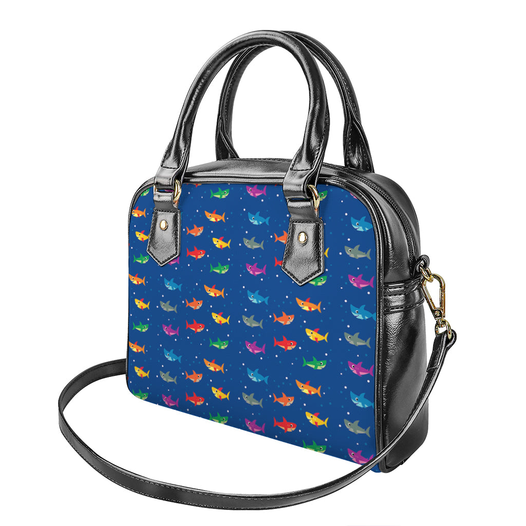 Colorful Baby Sharks Pattern Print Shoulder Handbag