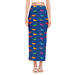 Colorful Baby Sharks Pattern Print Side Slit Maxi Skirt