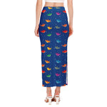 Colorful Baby Sharks Pattern Print Side Slit Maxi Skirt