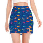 Colorful Baby Sharks Pattern Print Side Slit Mini Skirt