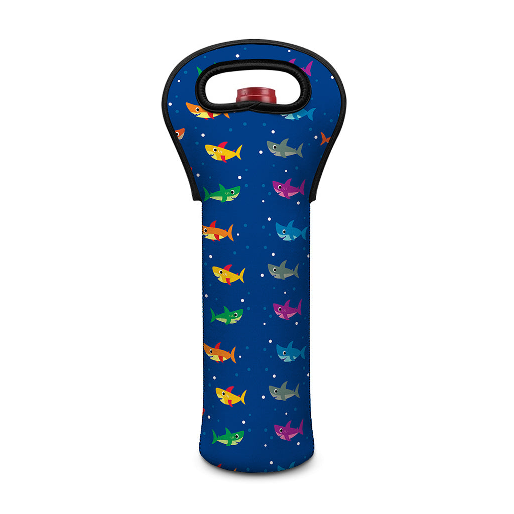 Colorful Baby Sharks Pattern Print Single Neoprene Wine Tote