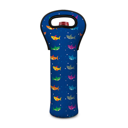 Colorful Baby Sharks Pattern Print Single Neoprene Wine Tote