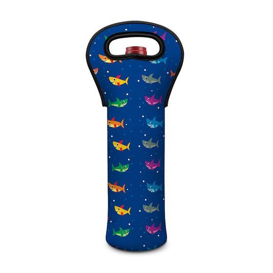 Colorful Baby Sharks Pattern Print Single Neoprene Wine Tote