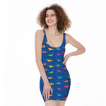 Colorful Baby Sharks Pattern Print Sleeveless Bodycon Dress