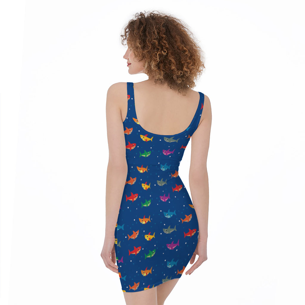 Colorful Baby Sharks Pattern Print Sleeveless Bodycon Dress
