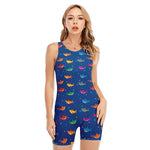 Colorful Baby Sharks Pattern Print Sleeveless One Piece Swimsuit