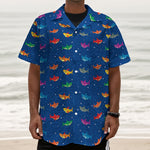 Colorful Baby Sharks Pattern Print Textured Short Sleeve Shirt